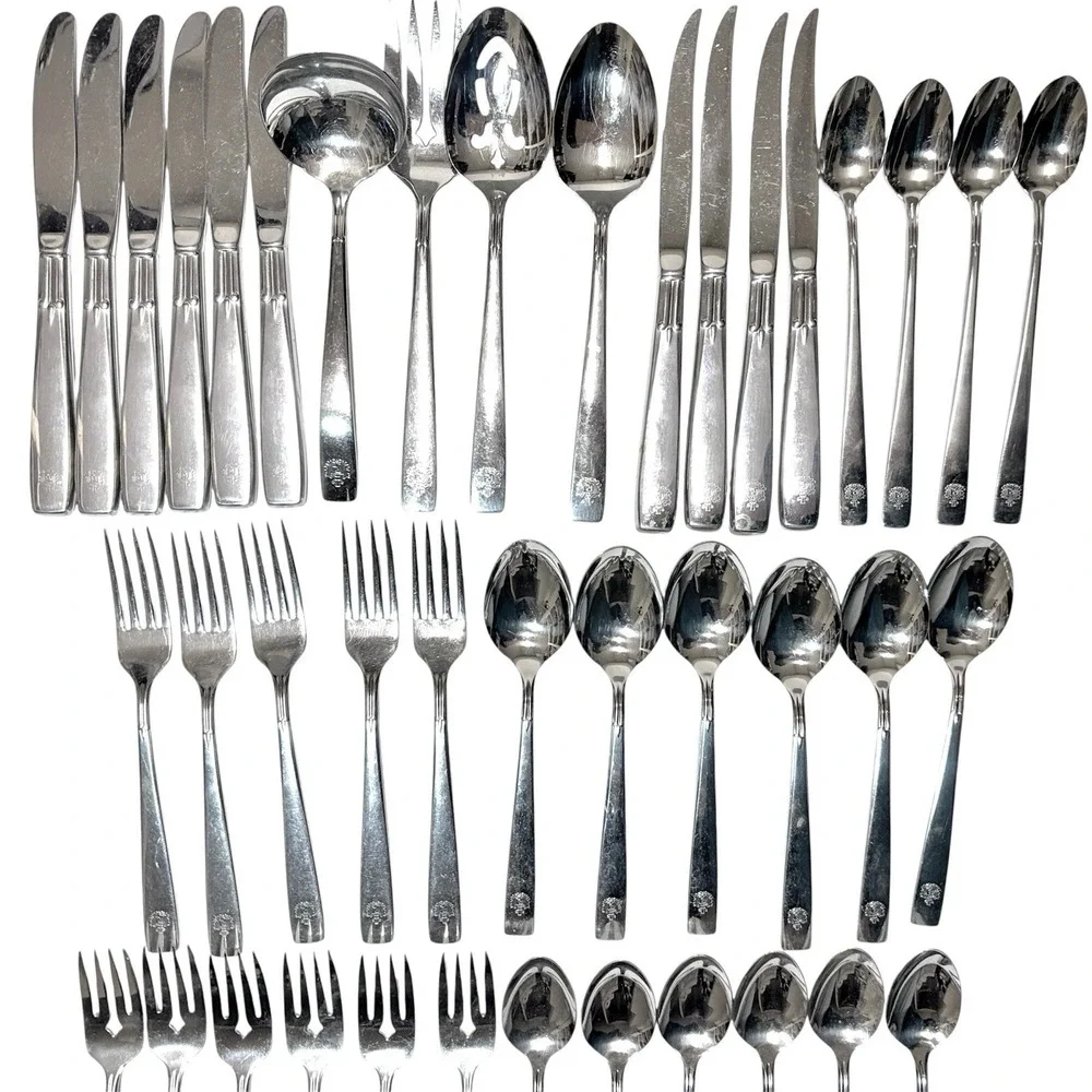 Vintage Oneidacraft Deluxe Stainless Flatware Set RX Pharmacy Medical Logo 41 Pc